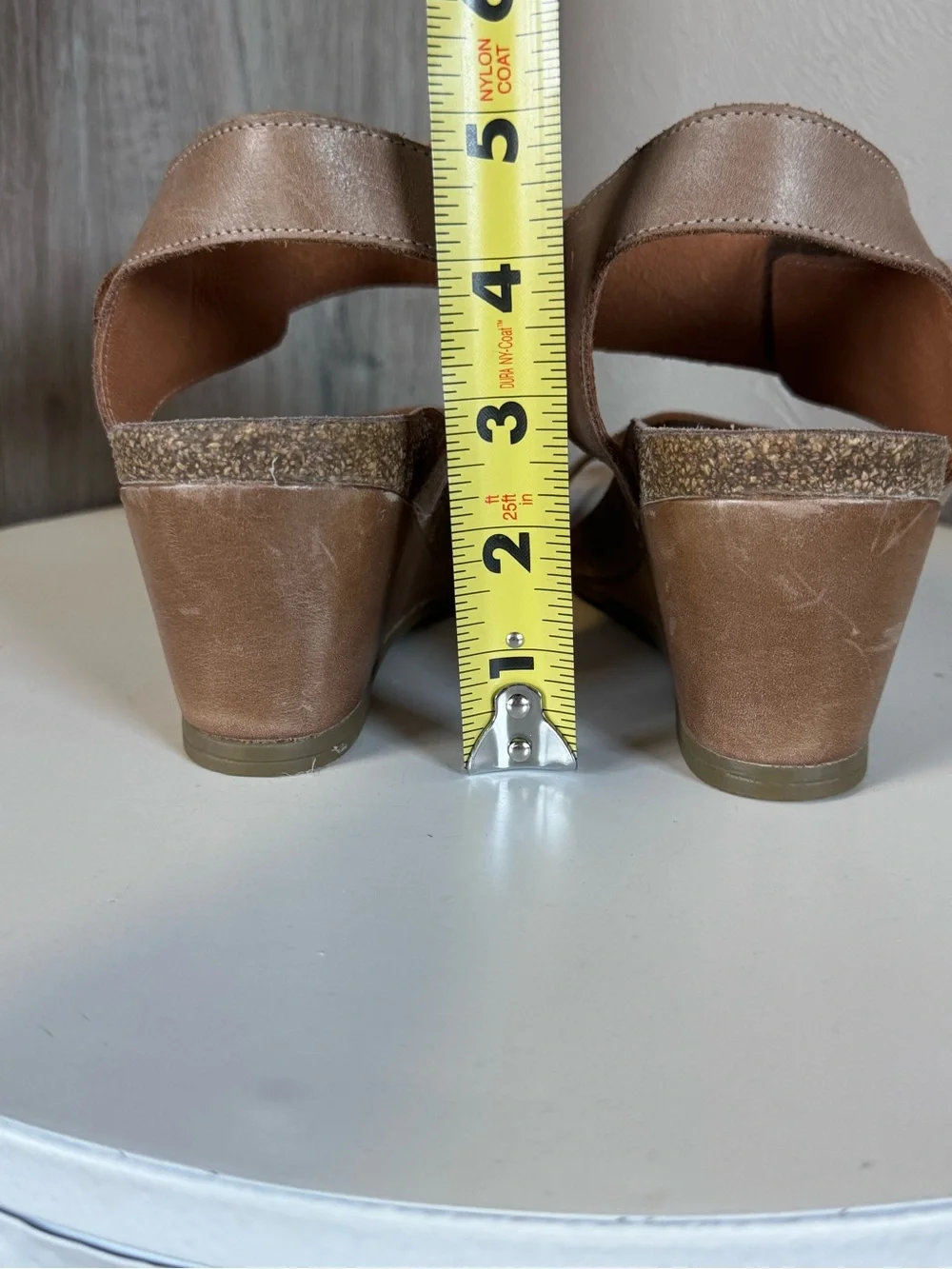 Taos Women's Tan Wedge Sandals with Decorative Button Accent